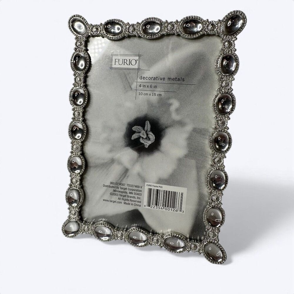 Furio Decorative Metals 4x6 Picture Frame‎ Silver Tone Mirrored Stones Standing